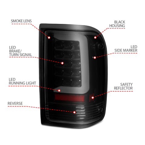 ANZO 1993-1997 Ford  Ranger LED Tail Lights