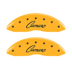 MGP 4 Caliper Covers Engraved Front & Rear Cursive/Camaro Yellow finish black ch