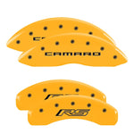 MGP 4 Caliper Covers Engraved Front Gen 5/Camaro Engraved Rear Gen 5/RS Yellow finish black ch