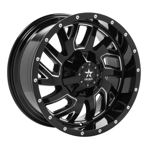 RBP 65R Glock 20x10 8x170 BP / 5 BS / -12mm Offset 129mm CB Gloss Black w/Machined Grooves Wheel