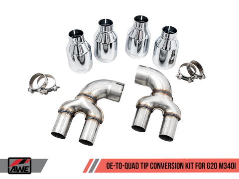 AWE Tuning 2019+ BMW M340i (G20) OE-Config-To-Quad Tip Conversion Kit - Chrome Silver Tip