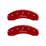 MGP 4 Caliper Covers Engraved Front & Rear Cursive/Camaro Red finish silver ch