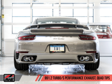 AWE Tuning Porsche 991.2 Turbo Performance Exhaust and High-Flow Cat Sections - Silver Quad Tips
