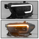 xTune 16-18 Toyota Tacoma SR/SR5 DRL Proj Headlights w/Turn Signal - Blk Smk (PRO-JH-TTA16-SR-BSM)