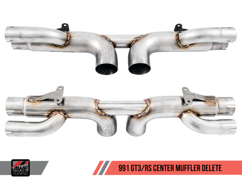 AWE Tuning Porsche 991 GT3 / RS Center Muffler Delete - Chrome Silver Tips